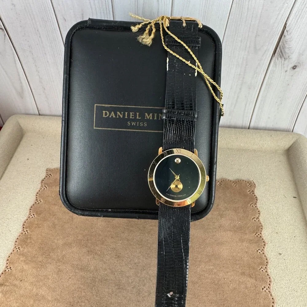 Vintage NOS in Box Designer Gold Daniel Mink Gold Dot Swiss Luxury Watch - Picture 5 of 9